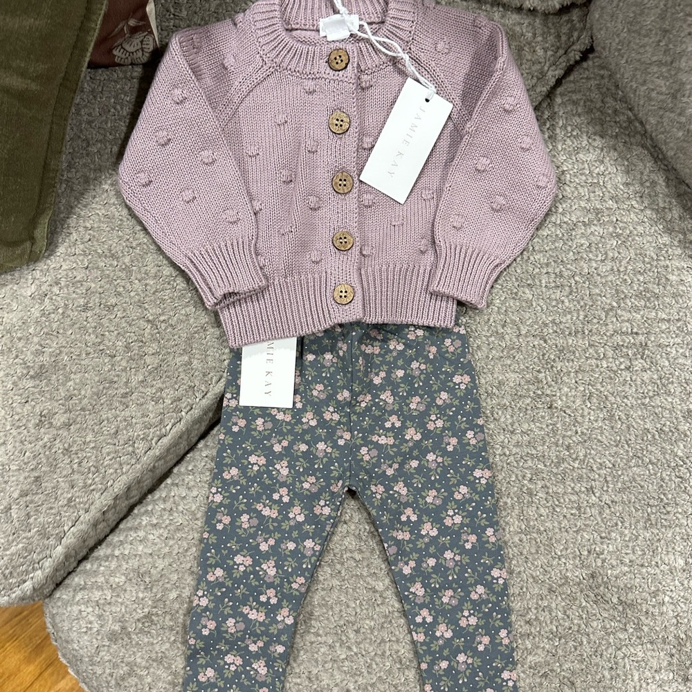 Jamie Kay Lavender Knit Cardigan & Legging Set | 0-3M